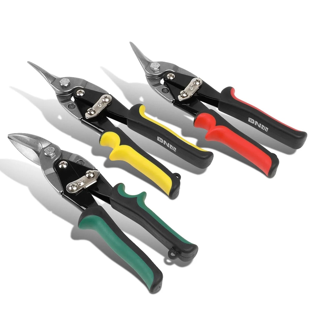 DNA Motoring TOOLS-00111 DNA MOTORING Durable Heavy Duty Alloy Steel Multipurpose 10" Serrated Jaws Straight/Left/Right Cut Tin Snip Set W/Locking Latch