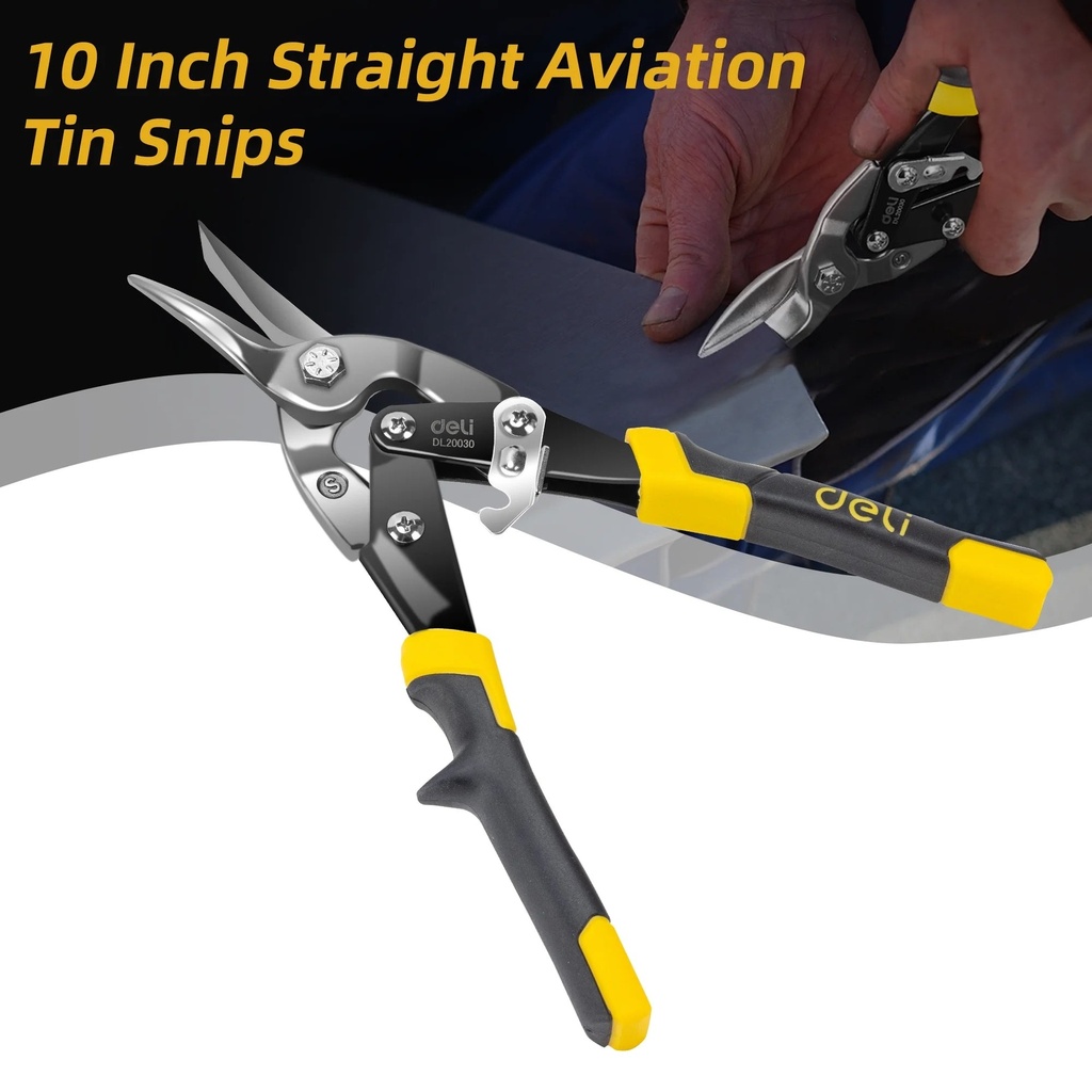 Deli 10 Inch Straight Aviation Tin Snips,Heavy Duty Metal Cutter Shears for Cutting Metal Sheet,Super Sharp Hand Tool Nippers, CRV Steel