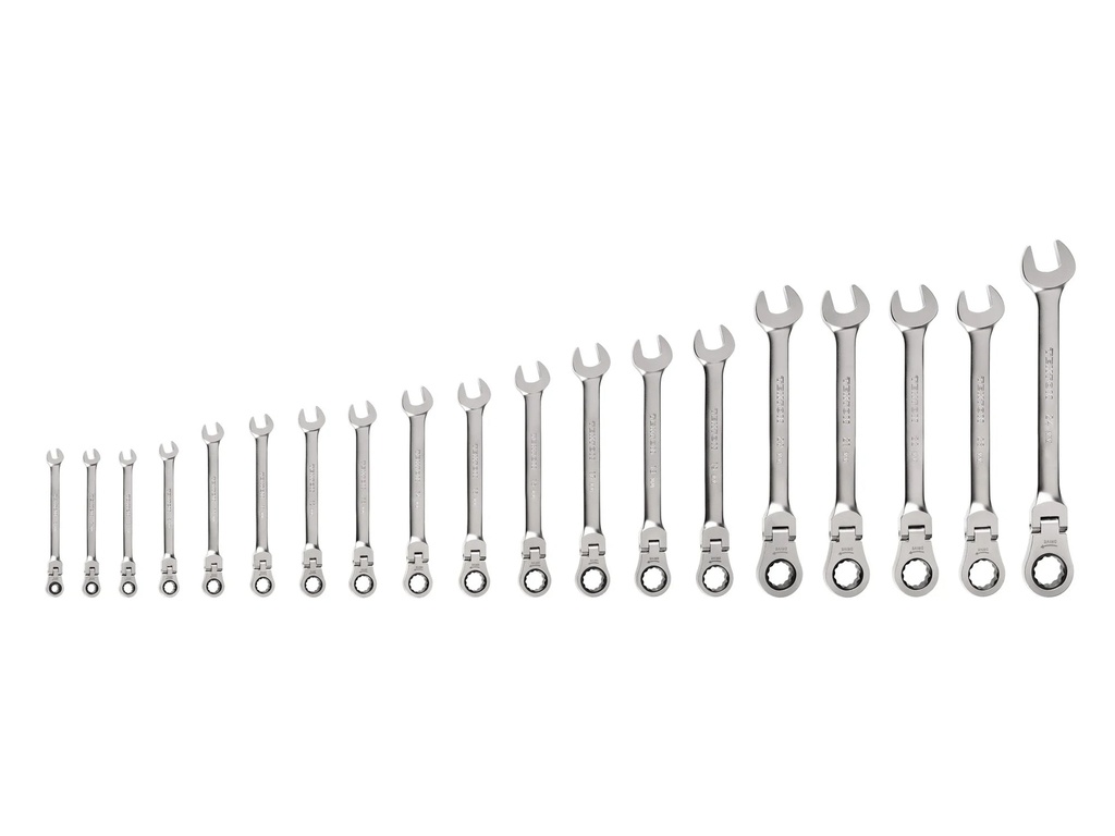 TEKTON Flex Head 12-Point Ratcheting Combination Wrench Set, 19-Piece (6-24 Mm) | WRC95003