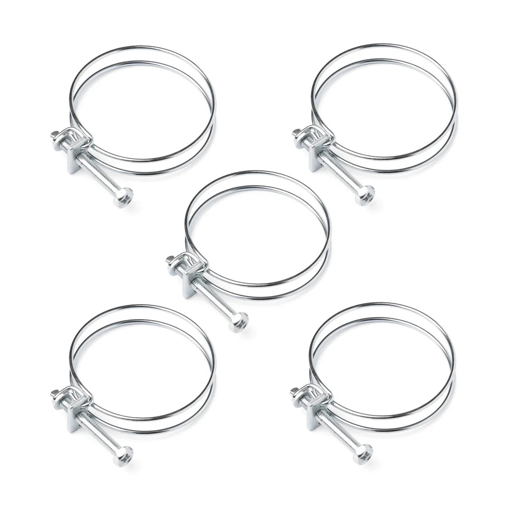POWERTEC 5PK 2-1/2 Inch Double Wire Hose Clamp with Bolt, Adjustable Hose Clamps for Dust Collector, Dust Collection Hose and Dryer Vent Hose, Pipe Clamp, Worm Gear Clamp (Color May Vary) (70197)