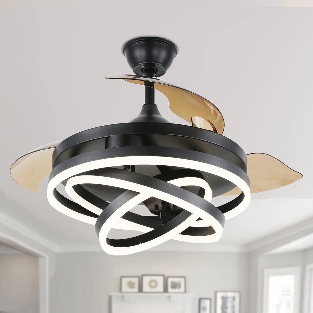 Oaks Aura 42 Inch DIY Shape Retractable Dimmable LED Ceiling Fan with Light Remote 3-Color 6-Speed Chandelier