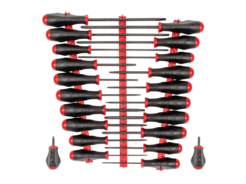 TEKTON High-Torque Black Oxide Blade Screwdriver Set with Red Rails, 22-Piece (#0-#3, 1/8-5/16 In., T10-30) | DRV41508