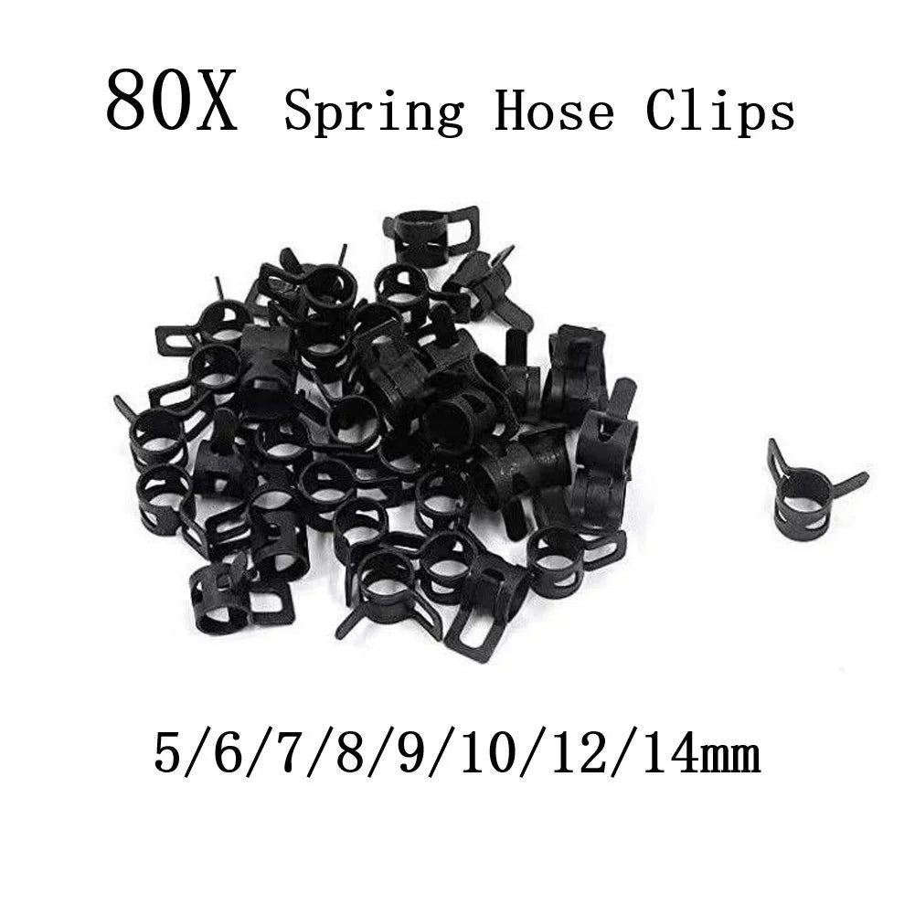75/80Pcs Spring Hose Clips/Black Clamps Fuel Air Gas Water Pipe Self Clamping