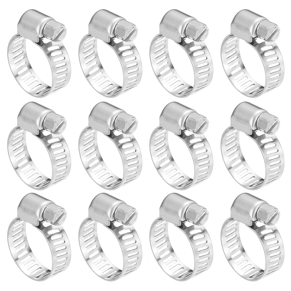 Uxcell Hose Clamp, 1/2" to 3/4" Adjustable Stainless Steel Worm Gear Hose Clamps for Fuel Line Plumbing, 12Pack