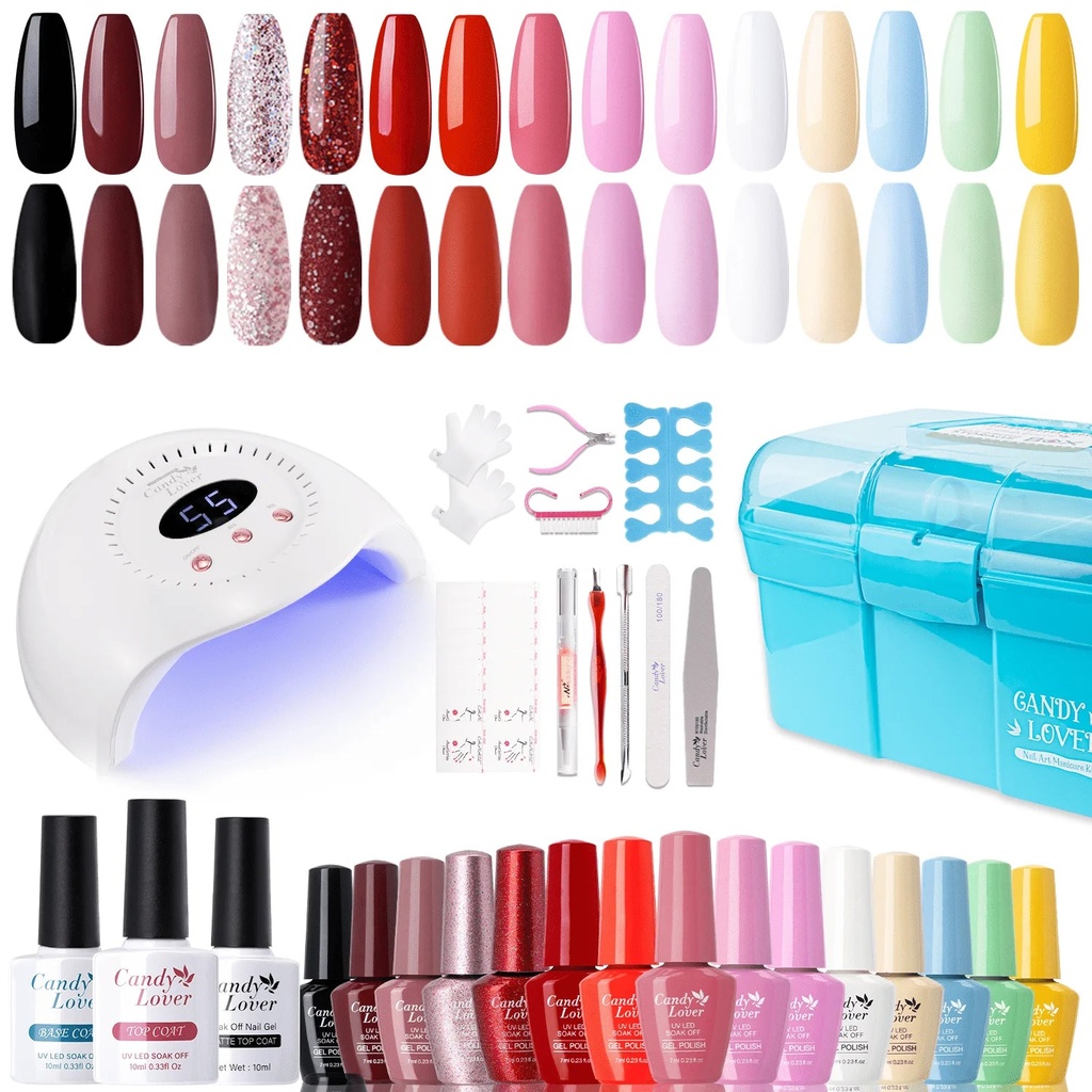Candy Lover Gel Nail Polish Kit with UV Lamp, 72W Nail Dryer, 15 Colors Quick Dry Long-Lasting Gel Nail Polish, Gel Nail Polish Sets, Nail Polish Kit for Teen Girl Lady Womens Manicure DIY Nail Gift