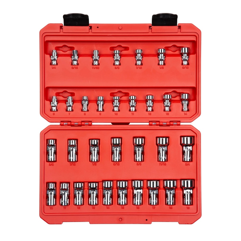 TEKTON 1/4, 3/8 Inch Drive Universal Joint Socket Set, 33-Piece (1/4-3/4 In., 6-19 Mm) | SHD99301