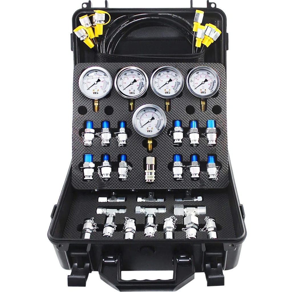 VEVOR Hydraulic Pressure Test Kit, 10/100/250/400/600Bar, 5 Gauges 13 Test Couplings 14 Tee Connectors 5 Test Hoses, Hydraulic Gauge Kit W/ Sturdy Carrying Case, for Excavator Construction Machinery