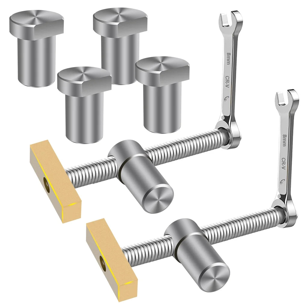 QIPUNEKY 2Pcs 3/4 Inch Bench Dog Clamps with 4 Bench Dogs and 2 Ratchet Wrenches, Easy to Use for Woodworking