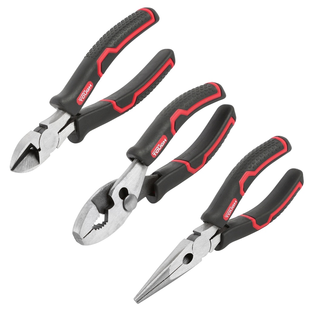 Hyper Tough 3-Piece Pliers Set with Ergonomic Soft Grip Handles, Diagonal Cutting Pliers, Slip Joint Pliers and Long Nose Plier Set