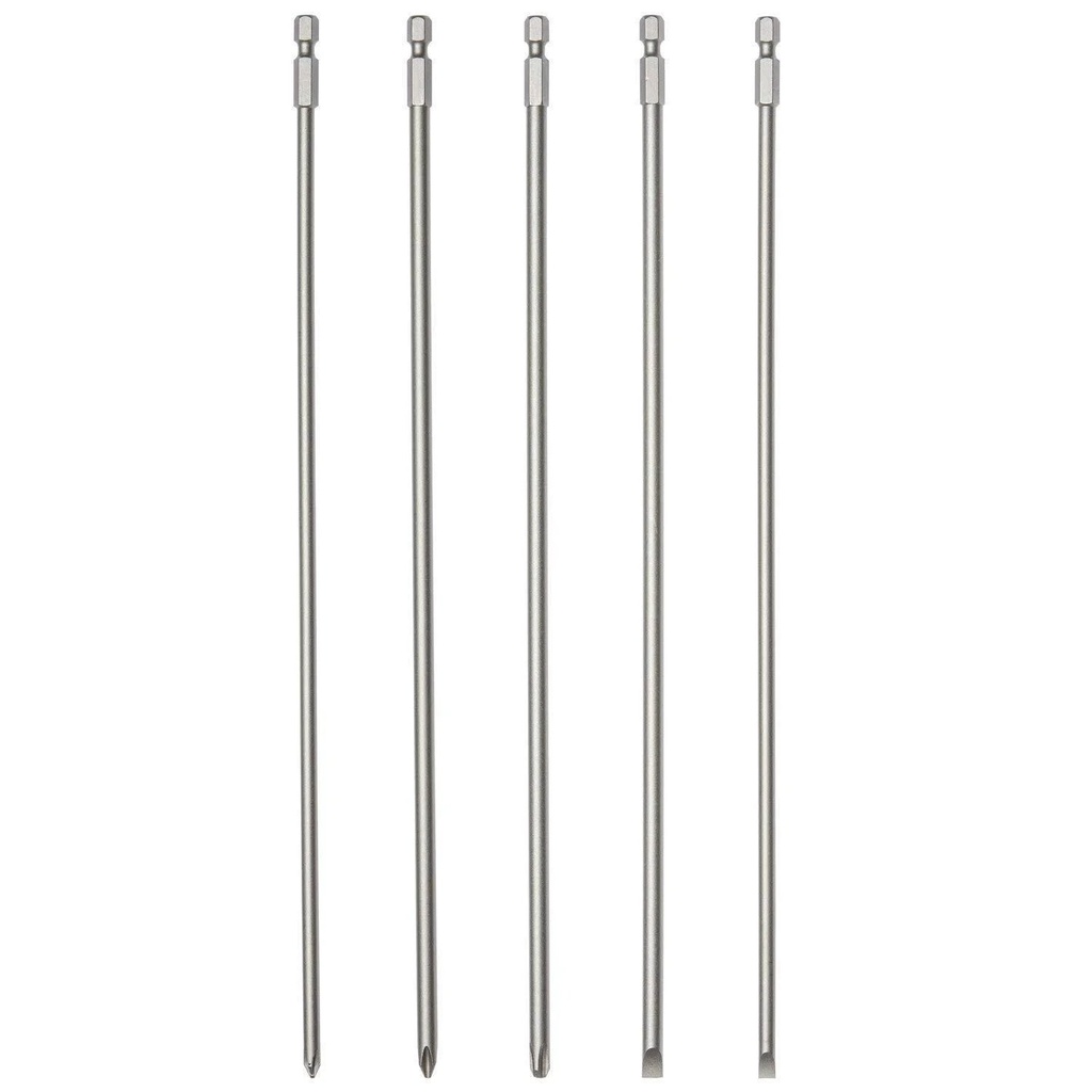 NEIKO 10043A Extra Long Bit Set | 5-Piece | Cr-V Steel | 12-Inch Length Phillips and Slotted Screwdriver Bits |1/4-Inch Hex Shank | Power Driver Bit Set