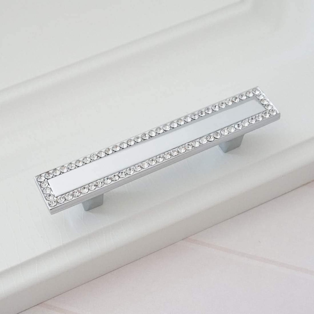 LBFEEL Crystal Cabinet Pulls 4 Pack 2 1/2" Centers Drawer Knob Pull Handle Glass Cabinet Knob Dresser Pull Hardware 64Mm (4, 2 1/2" Hole Centers)