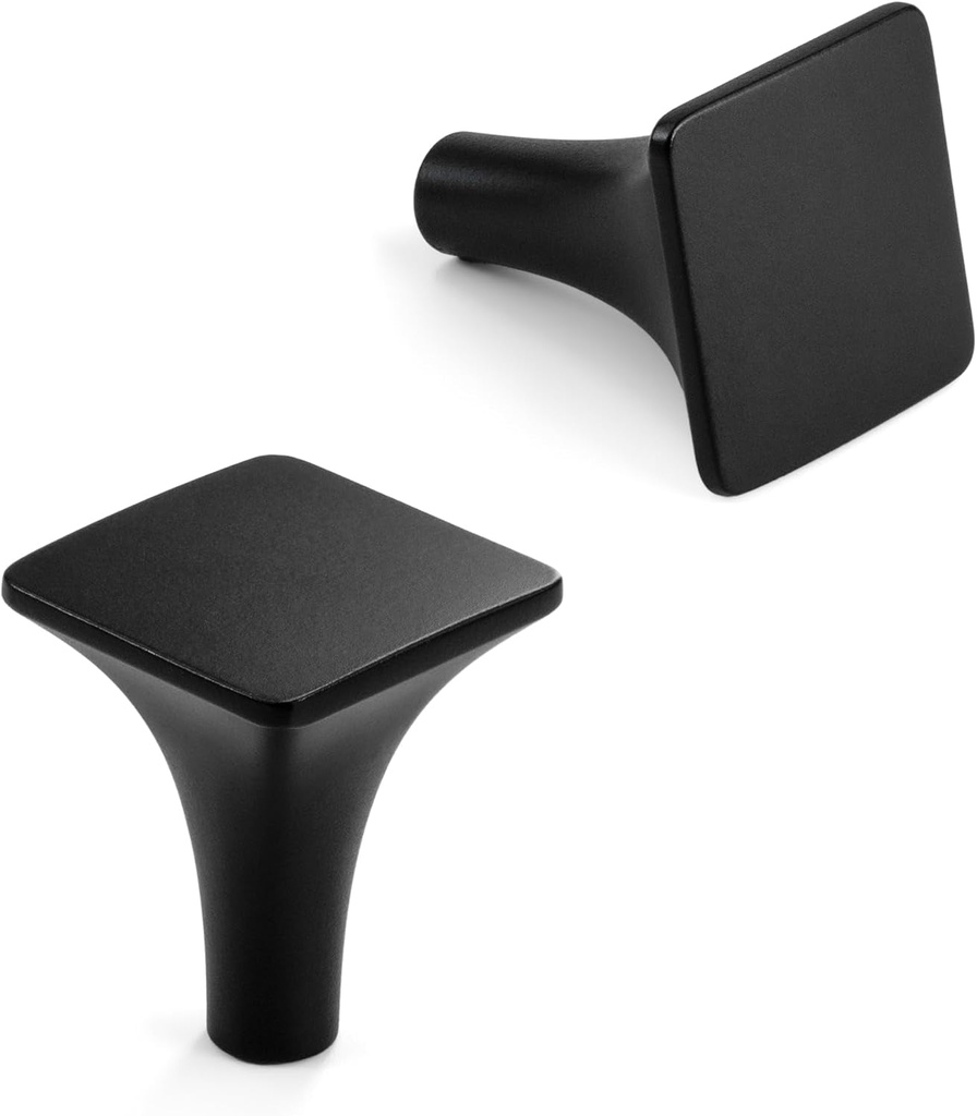 HESTIA HARDWARE 10 Pack - Black Square Cabinet Knobs Square Knobs - Flat Black Cabinet Hardware 1 Inch Square Knobs for Kitchen Cabinets (Z14.10.D)