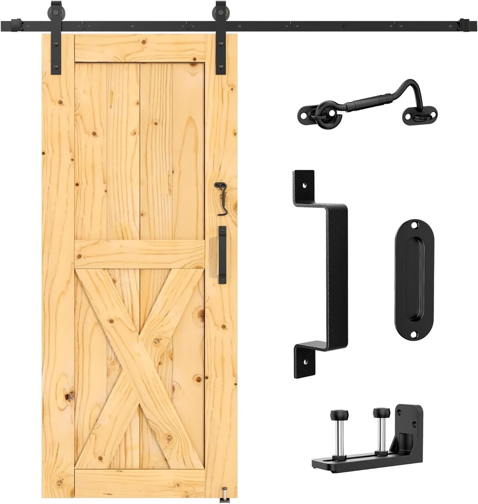 SKYSEN 6FT Sliding Barn Door Hardware Kit, Barn Door Track, 1/4” Thick Material- 4FT-13FT Available- Combination Track- Smooth and Quiet- Easy to Install- Black (J Shape-5-S)