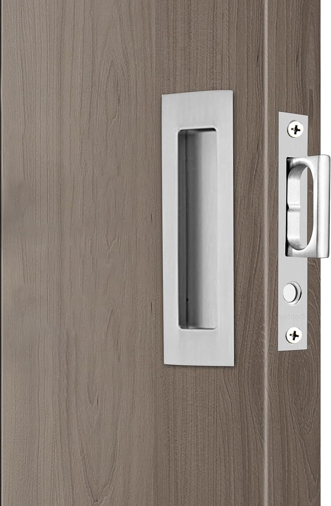 Dontay Sliding Pocket Door Handles, 304 Stainless Steel Non Locking Pocket Door Hardware, Recessed Flush Finger Pulls, Heavy Duty Edge Pull with Pop Out Ring Pull (Satin Nickel (2 Set), 6 Inch)