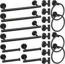 20Pcs Bathroom Hardware Set, Matte Black Stainless Steel Bathroom Hardware Set, Including 16" Hand Towel Bars, Toilet Paper Holders, Towel Rings, Robe Towel Hooks