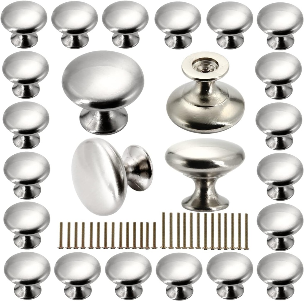 POZEAN 30 Pack Cabinet Knobs Brushed Nickel, Solid Knobs Silver with Screws for Dresser Drawer Cabinet Cupboard - Modern Kitchen, Bedroom and Bathroom Hardware