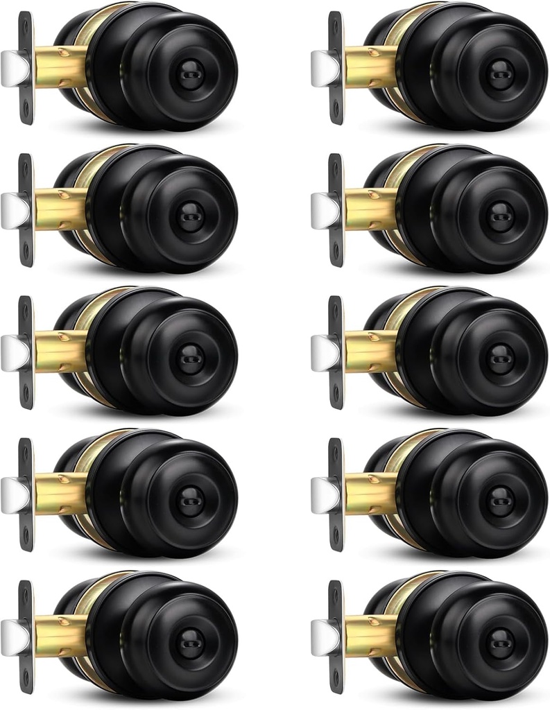 Sopoby Privacy Door Knob, 10 Pack Matte Black round Keyless Doorknobs Interior/Exterior Lockset, Privacy Locking Door Knobs for Bedroom/Bathroom, Black Modern Design Door Hardware