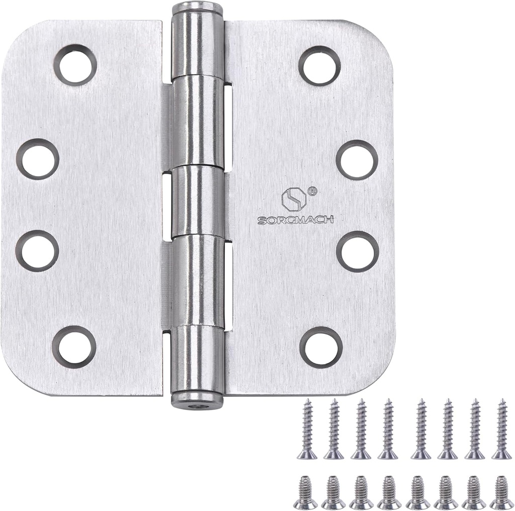 Satin Nickel Heavy Duty Hinge 4 X 4 Inch Commercial Door Hinges with 5/8" Radius Corners Interior and Exterior Hardware for Doors Hinge 3Pack