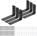 Uxcell Floating Shelf Brackets 6 Inch, 6 Pack Iron L Shelf Brackets for Shelves Max Load 35 Lbs, Metal Floating Shelf Bracket Hardware Supports, Black