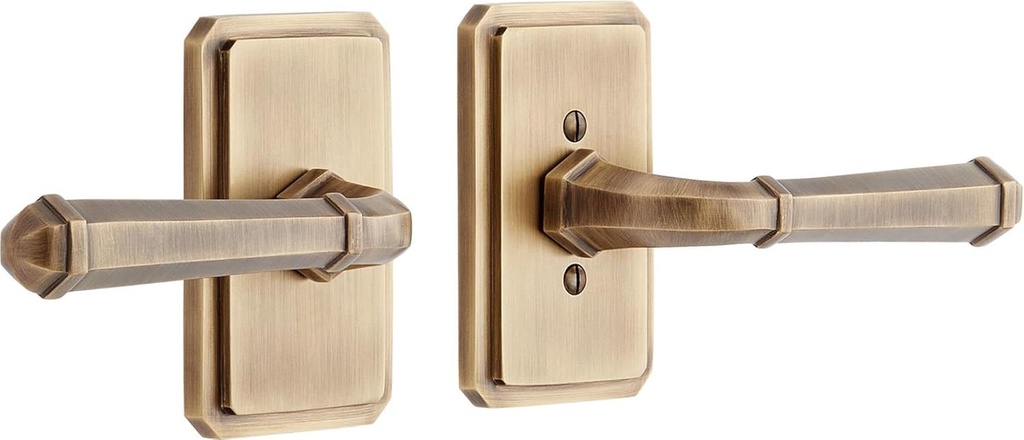 479132 Matteen Right Handed Solid Brass Passage Door Lever Set with 2-3/8" Backset - Antique Brass