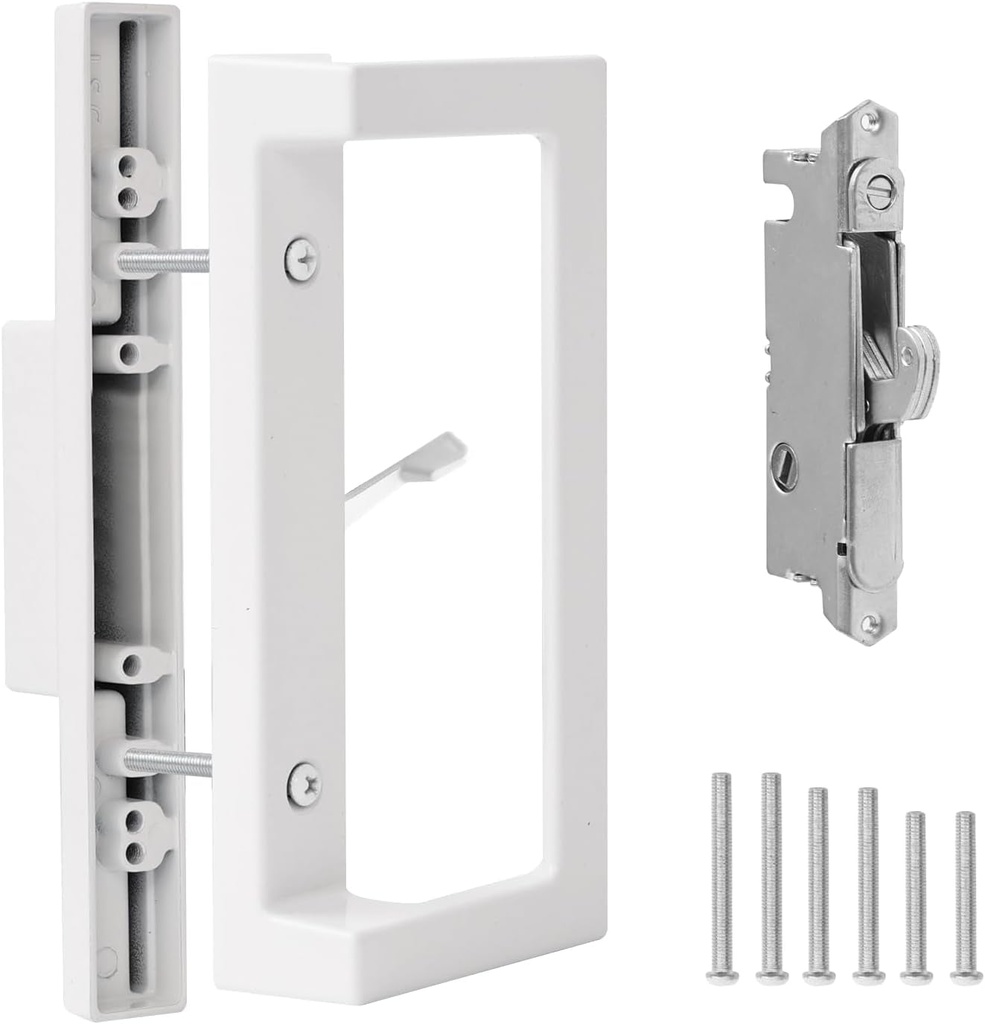 Sliding Patio Door Handle Set with Mortise Lock, Sliding Glass Patio Door Handle Replacement Set Fits Door Thicknesse Is 1-3/4'' to 2-1/5'' and 3-15/16'' Screw Hole Spacing.