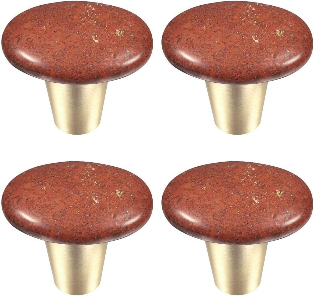 Rockcloud Natural Red Jasper Crystal Stone Knob Drawer with Screws, Oval Rough Gemstone Pull Handle for Dresser Cabinet Wardrobe Hardware Accessories Home Furniture Decoration, 4 PCS