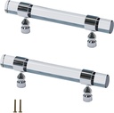 5 Pack Cabinet Handles Clear Acrylic Drawer Pulls with Polished Chrome Base 3.75 in Hole Center for Cupboard Wardrobe Closet 6 Inch Lucite Kitchen Cabinet Door Handles Silver