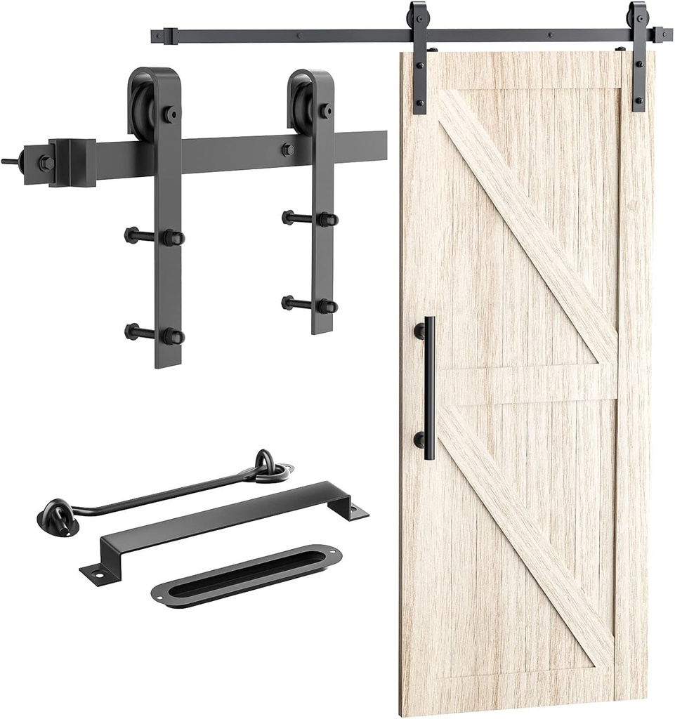 Signstek 8 FT Sliding Barn Door Hardware Kit Heavy Duty-Smoothly and Quietly- Easy to Install with Door Hook and 2 Handles - Fit 1 3/8-1 3/4" Thickness – Black (J Shape Hanger)