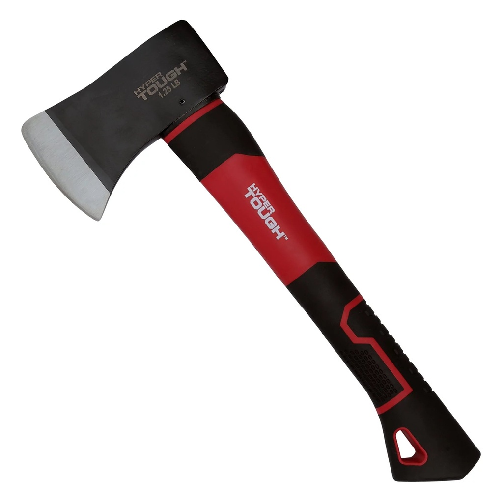 Hyper Tough 1-1/4Lb Camp Axe with Red & Black Shock Absorbing anti Slip Fiberglass Handle