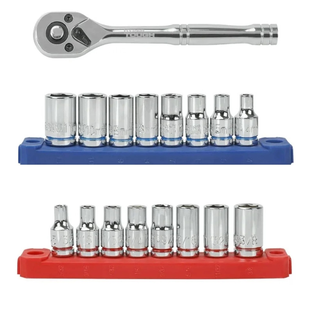 Hyper Tough 19 Piece 1/4 Inch Drive Ratchet and Socket Set, 43232