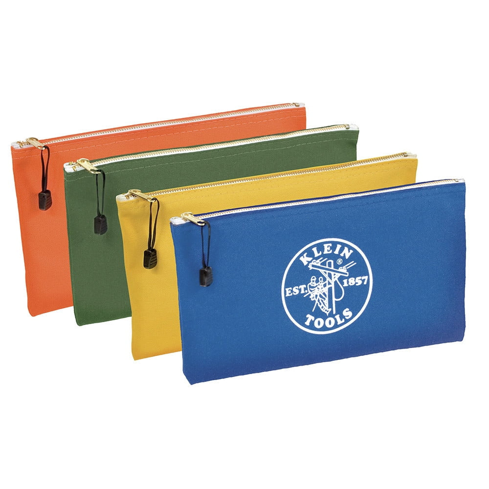 Klein Tools 5140 4 Pack Zipper Tool Bag, Olive/Orange/Blue/Yellow