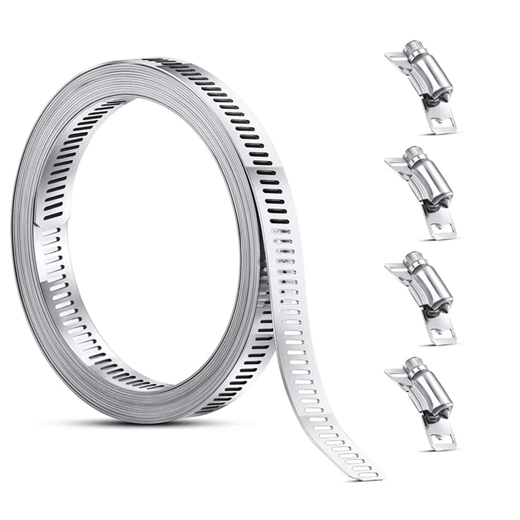 QUSENLON DIY Hose Clamp Kit 304 Stainless Steel Worm Gear Hose Clamps Large for Ductwork 9.84FT/16.4FT Strap with Fasteners