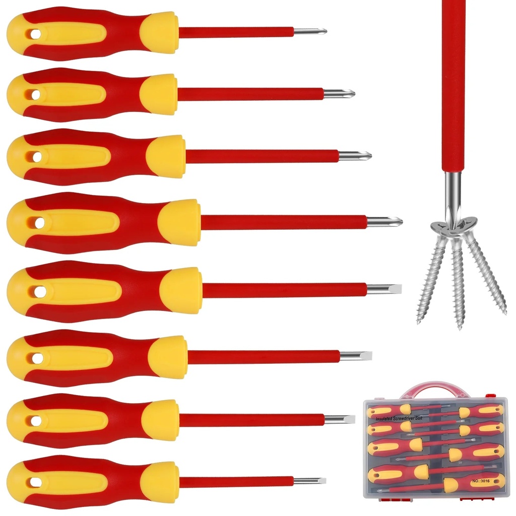 Adifare 8Pcs Insulated Screwdriver Set CR-V Magnetic Tips Screw Driver Kit with Flat and Cross Head Multifunctional Screwdriver Hand Tool with Storage Case for Screws