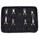8Pcs Mini Pliers Set, Long Nose with Teeth, Flat Jaw, round Curve Needle Diagonal Nose Wire End Cutting Cutter Linesman Plier with Black Grips & Protective Pouch