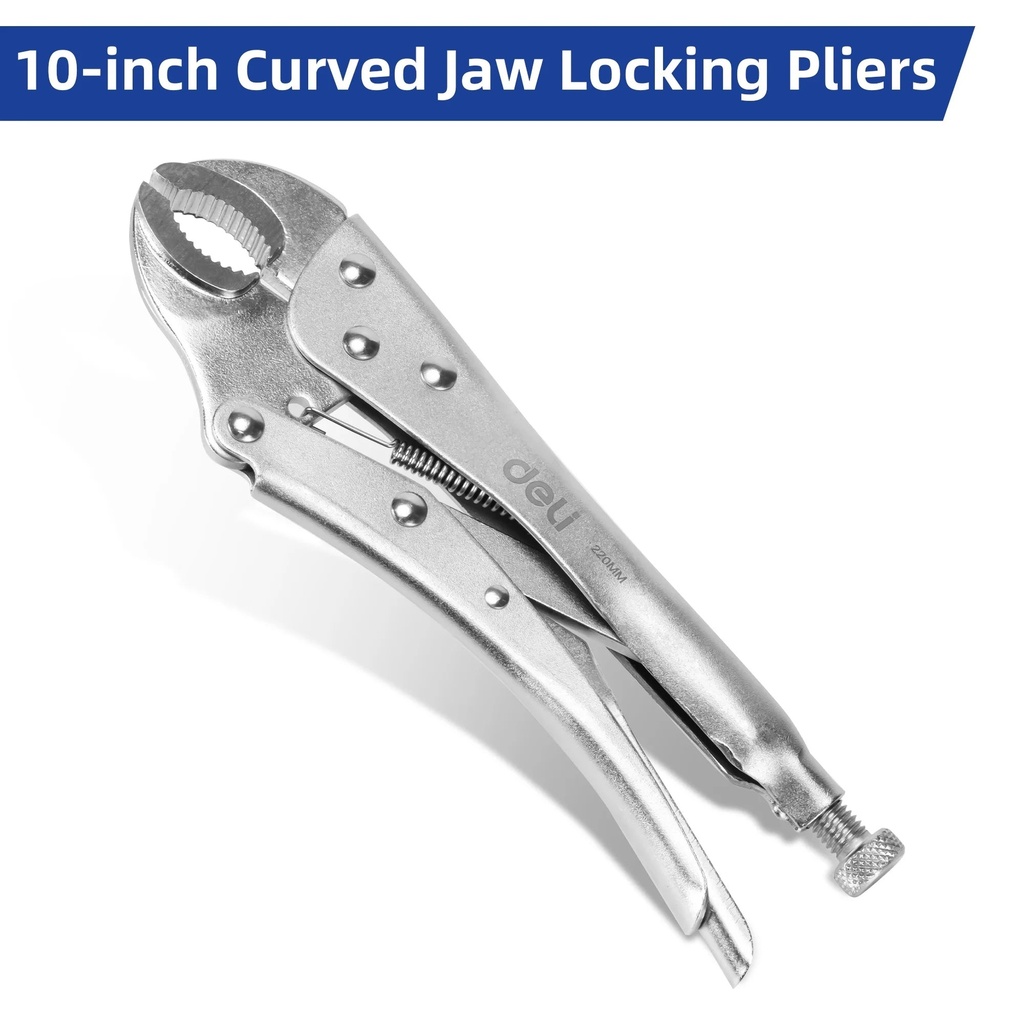 Deli 10-Inch Curved Jaw Locking Pliers, Vice Grips Plier with Wire Cutter, Locking Adjustable Vise Grips for Clamping Twisting Welding