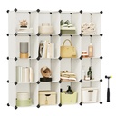SONGMICS 16 Cube Storage Organizer Modular Storage Cube Bookshelf DIY Plastic Closet Storage Shelves for Home Office Bedroom Cream White