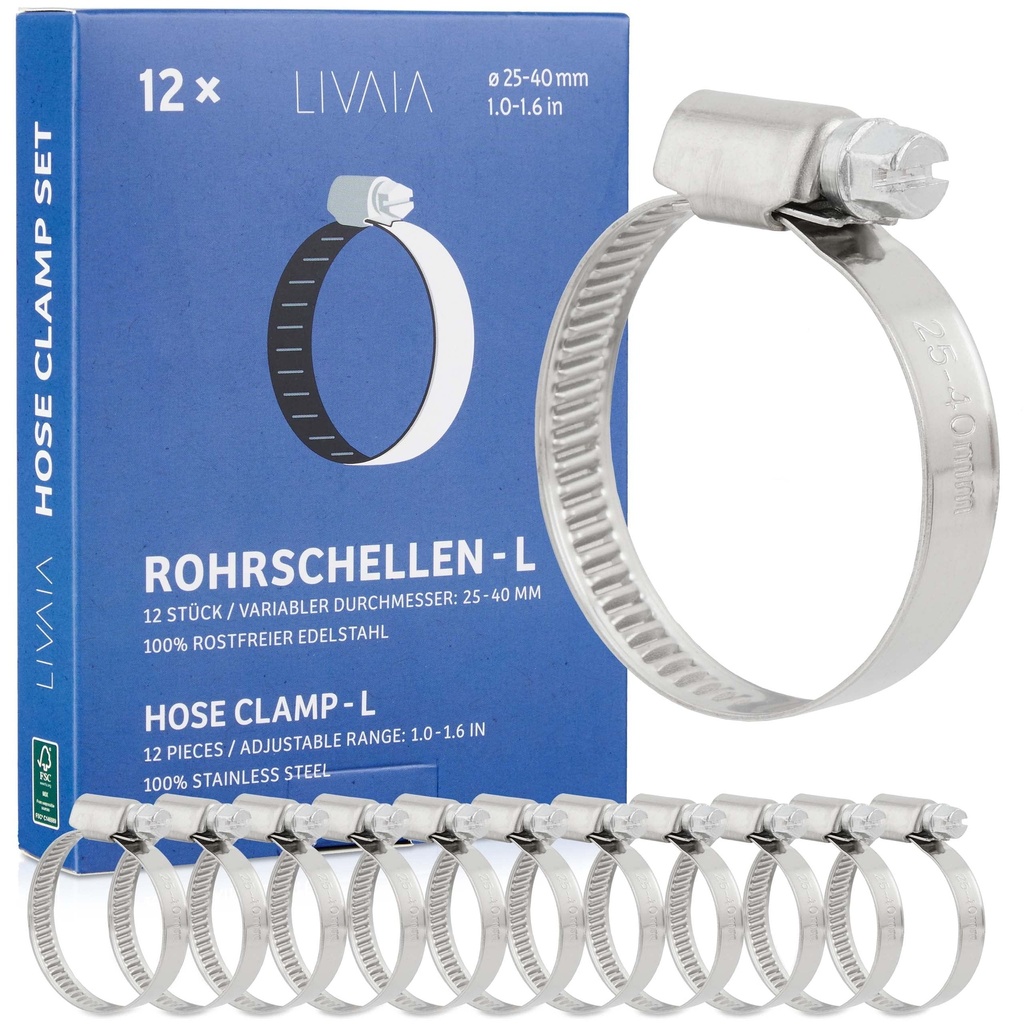 Hose Clamps Assortment: 12X Hose Clamps Stainless Steel - Adjustable Clips