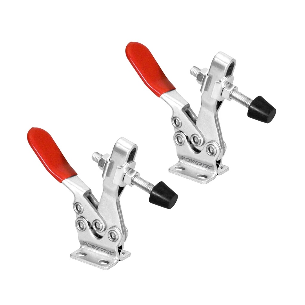POWERTEC 2PK Toggle Clamp, 500 Lbs Holding Capacity, 225D Quick Release Horizontal Clamps W/Antislip Rubber Pressure Tip for Woodworking Jigs and Fixtures, Welding, Drill Press, Crosscut Sled (20325)