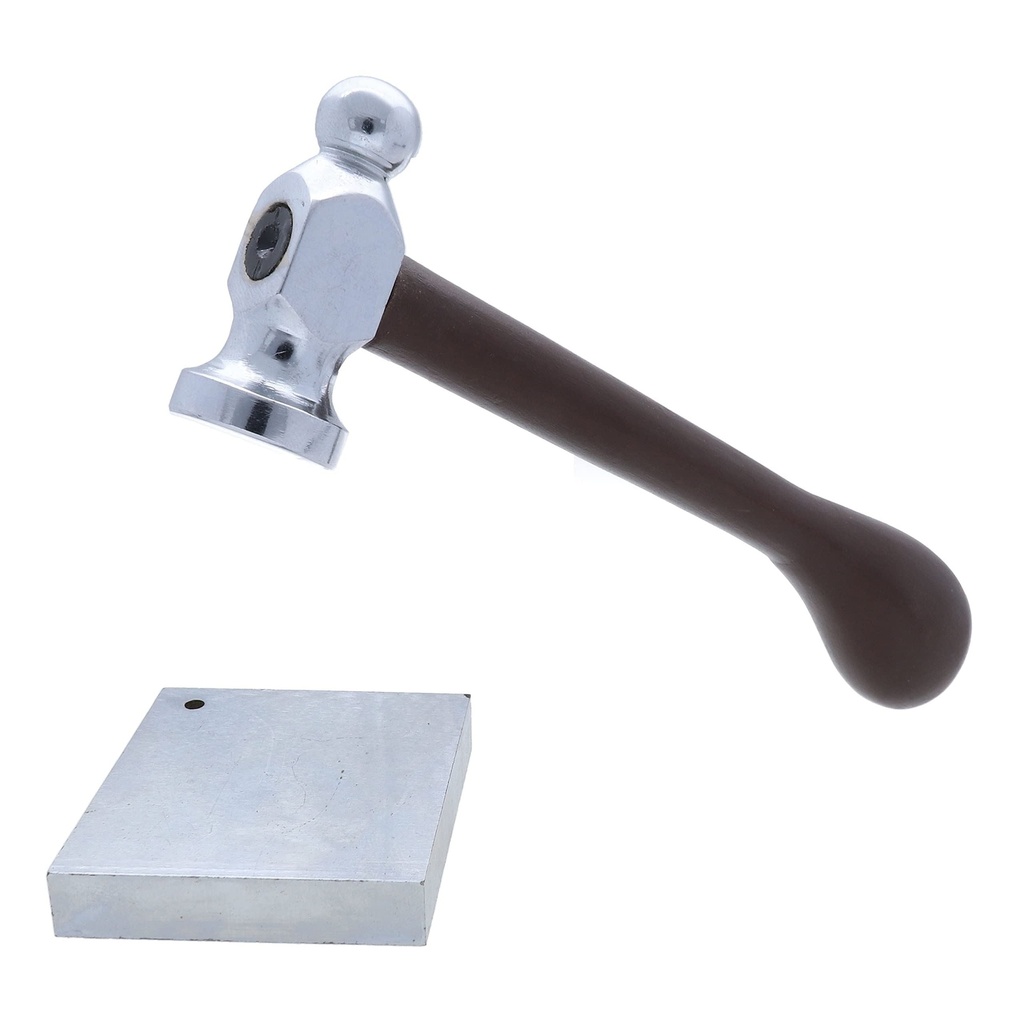 The Beadsmith Chasing Hammer & Bench Block – Wire Elements – Two-Sided Hammer, 7.5”, Wood Handle – 2” Steel Block with Hole for Riveting & Bending – Tools for Metalworking, Stamping & Jewelry Making