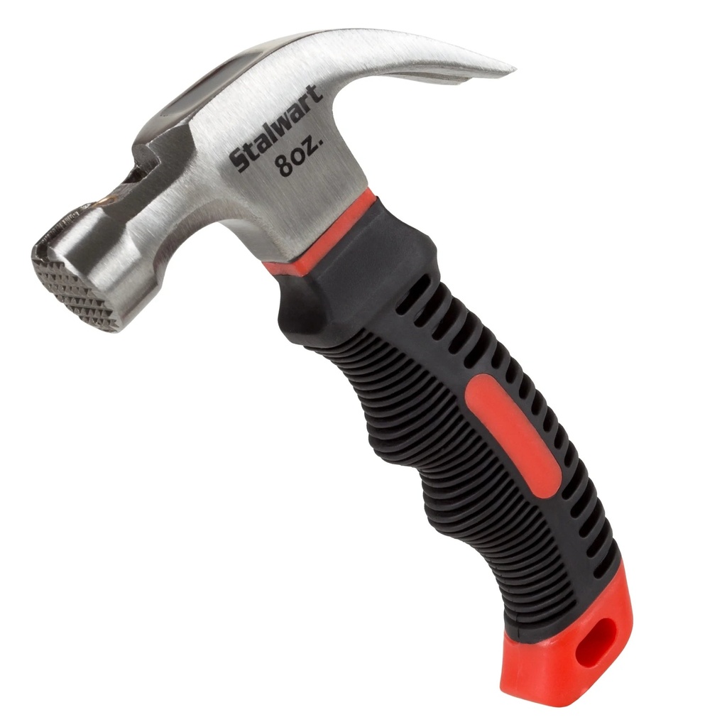 Stalwart Stubby Claw, Mini Fiberglass Hammer with Comfort Grip Handle, 8 Oz (Durable Tool for Home Repair, DIY, Building, Woodwork) (Red)