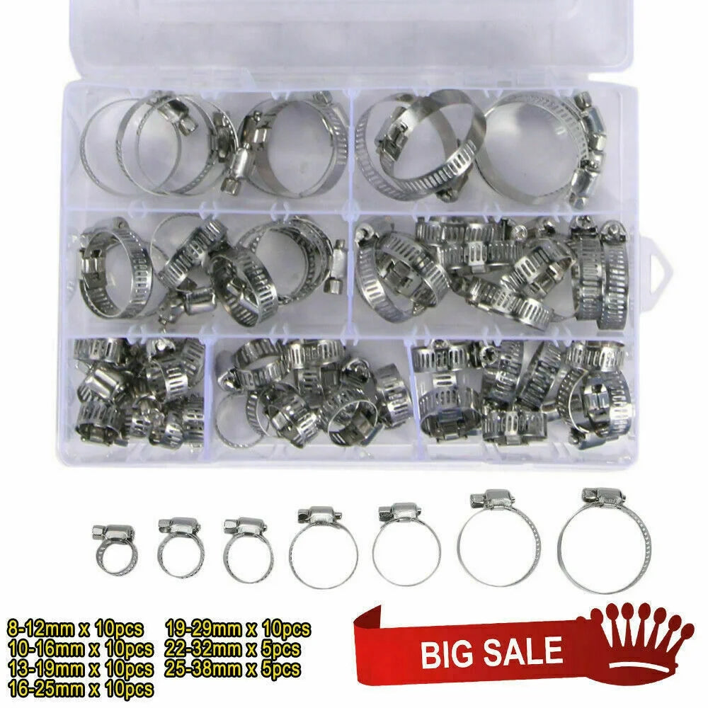 Onemayship 60 Pieces Adjustable Hose Clamps Worm Gear Stainless Steel Clamp Assortment