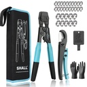 SHALL Pex Crimping Clamp Cinch Tool and Pipe Hose Cutter, Pipe Fitting Crimper Tool Kit Meets ASTM F2098 for 3/8" to 1" Stainless Steel Clamps Including 20Pcs 1/2", 10Pcs 3/4" Clamps with Storage Bag