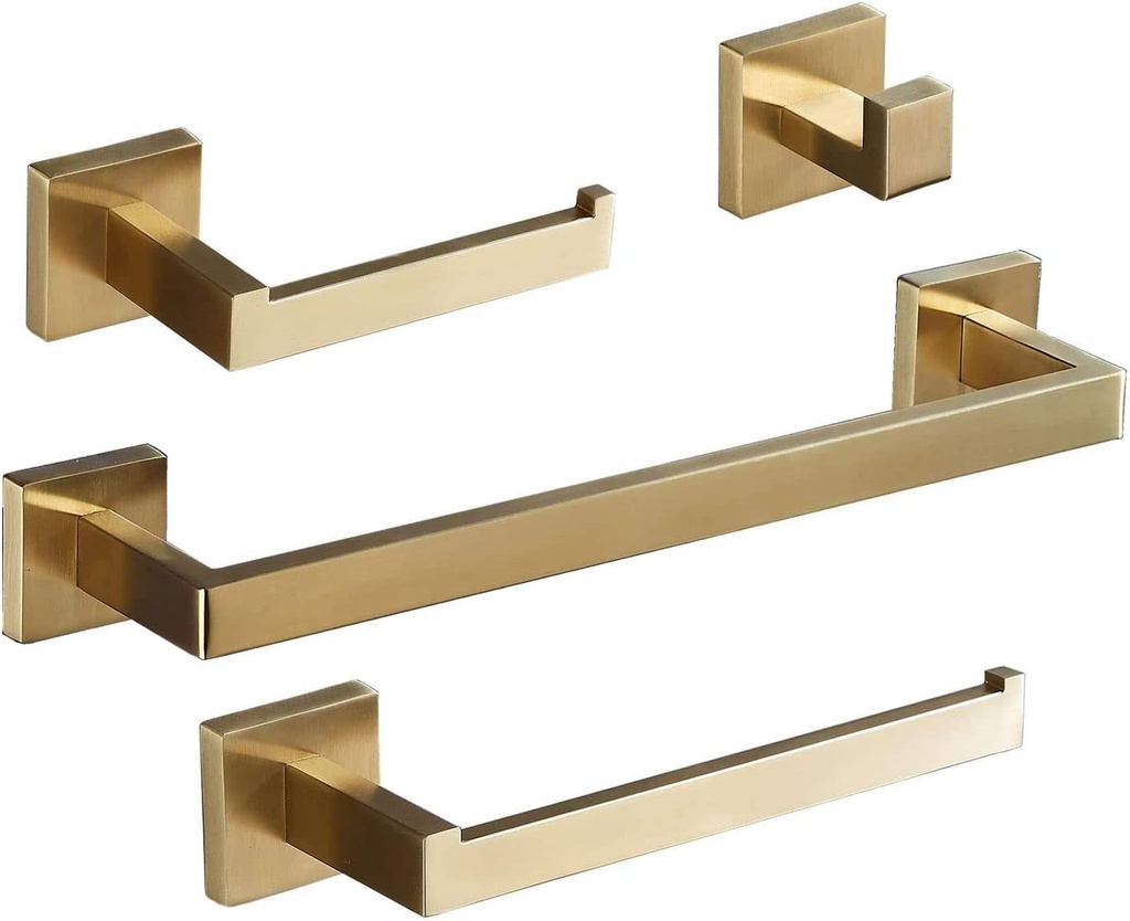 Bathroom Hardware Towel Holder Set: Brushed Gold Toilet Paper Holder Towel Bar Hand Towel Holder Hook - Wall Mounted Stainless Steel SHUNLI