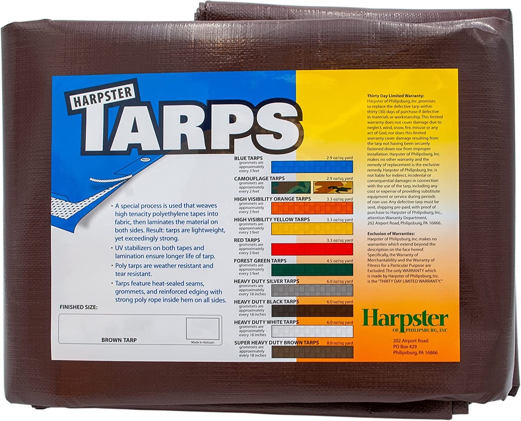 Super Heavy Duty Brown Tarp 8 Oz, 12'X25'