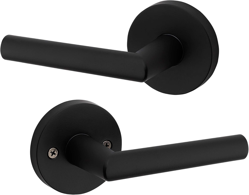 Kwikset 91540-030 Milan Door Handle Lever with Modern Contemporary Slim round Design for Home Hallway or Closet Passage in Iron Black