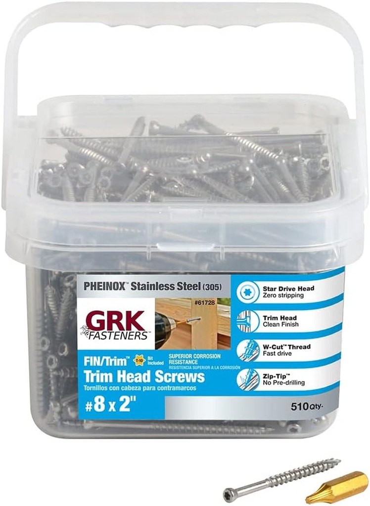 GRK 61728#8 X 2" Fin/Trim™ 305 Stainless Steel Finish Screws 510 Count