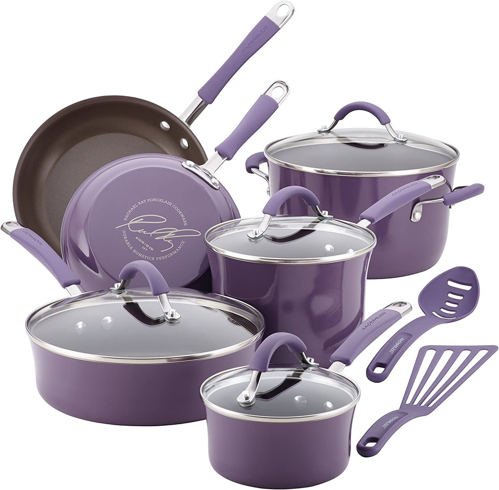 Rachael Ray 12 Pc Cucina Hard Porcelain Enamel Nonstick Cookware Lavender Purple