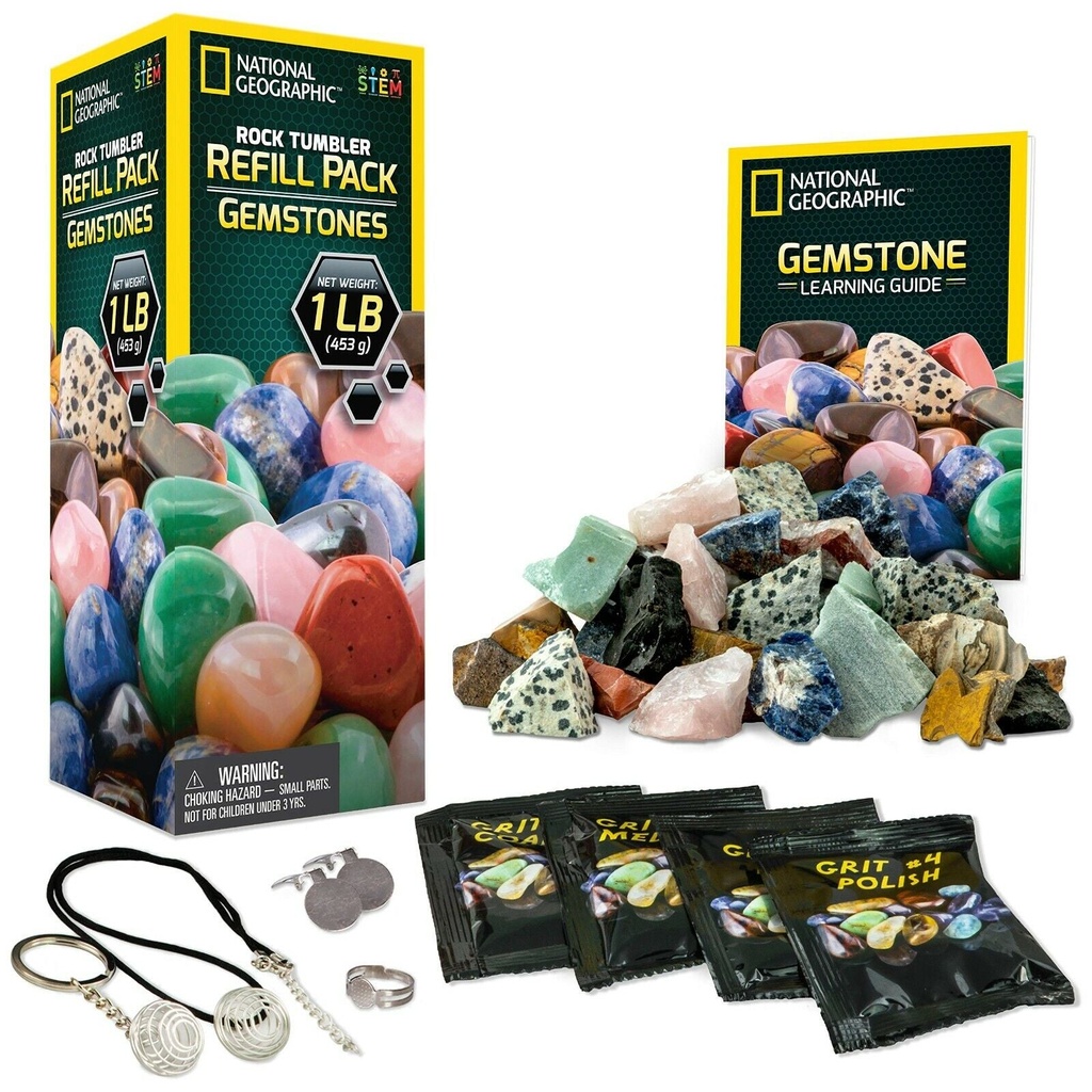 National Geographic Rock Tumbler Refill Kit 9 Variety Gemstones Grit Jewellery