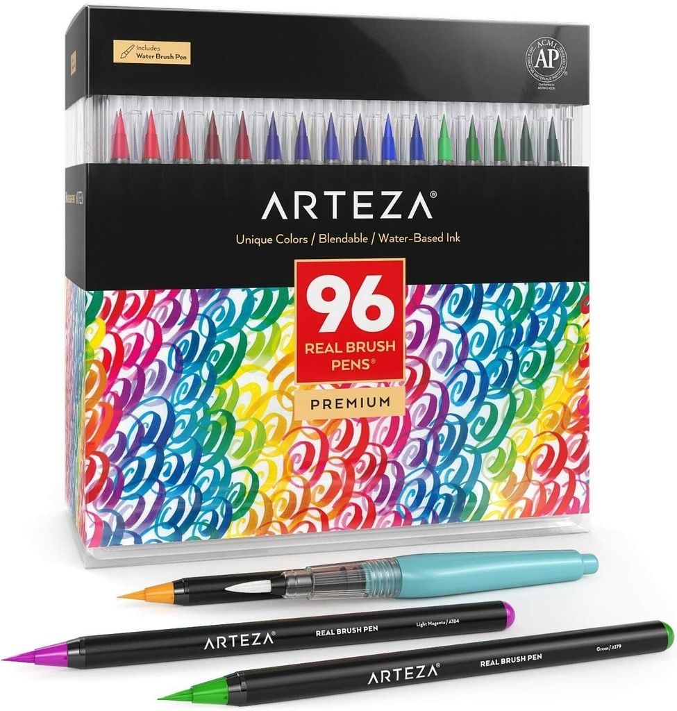 ARTEZA Real Brush Watercolor Pen 96 Paint Markers Flexible Tips Nontoxic