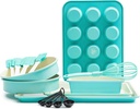 Greenlife Bakeware Ceramic Baking Set 12Pc Turquoise Loaf Muffin Pan Cookie